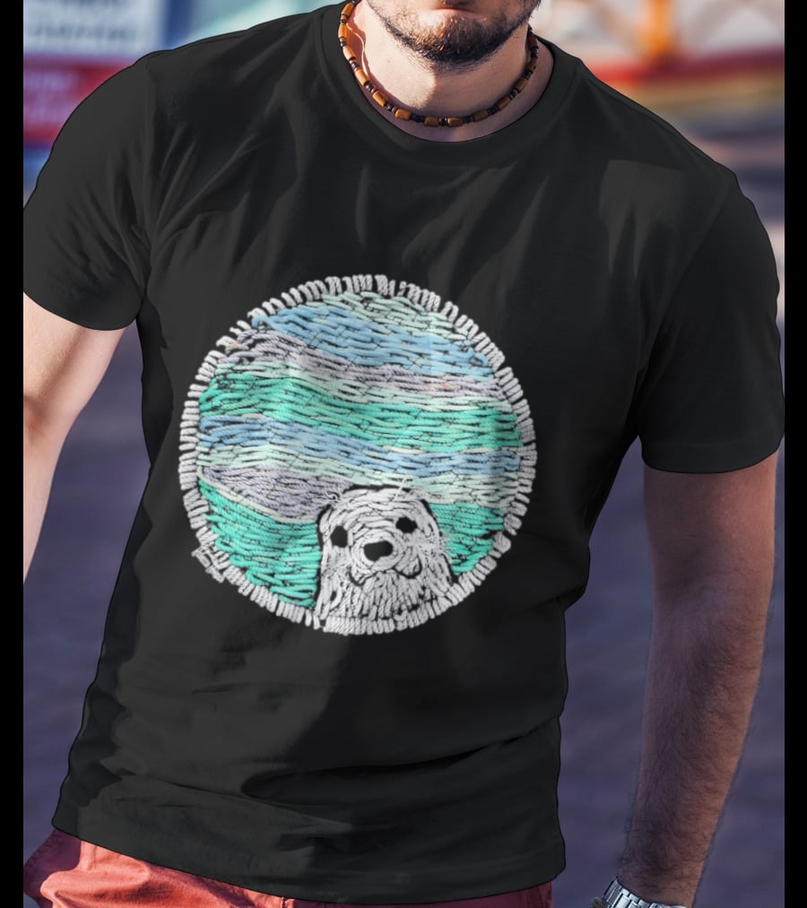 Woven Yarn Seal Ocean Colors Embroidery T-Shirt