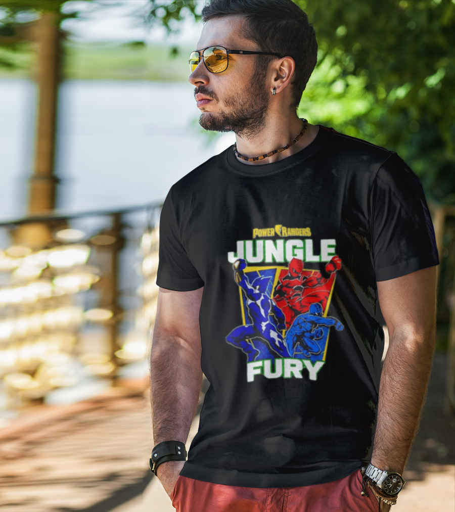 Power Rangers Jungle Fury Red And Blue Rangers Action Poses T-Shirt
