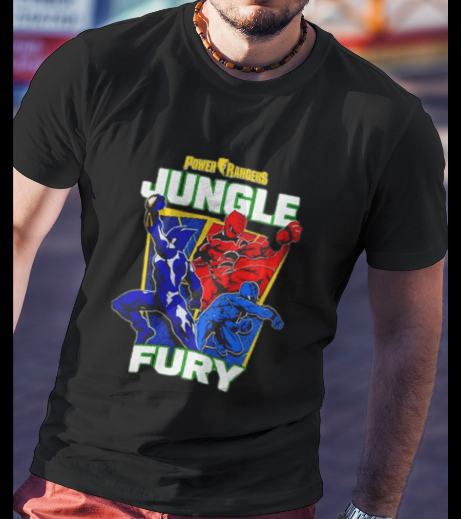 Power Rangers Jungle Fury Red And Blue Rangers Action Poses T-Shirt