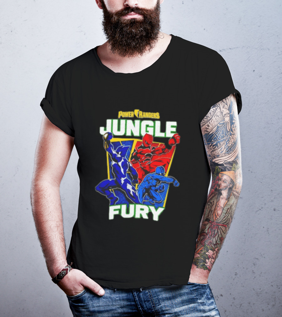 Power Rangers Jungle Fury Red And Blue Rangers Action Poses T-Shirt