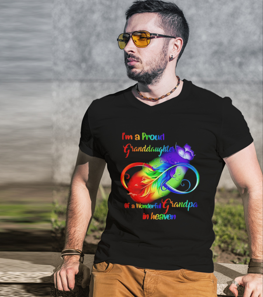 I'm A Proud Granddaughter Of A Wonderful Grandpa In Heaven With Heart And Wings T-Shirt