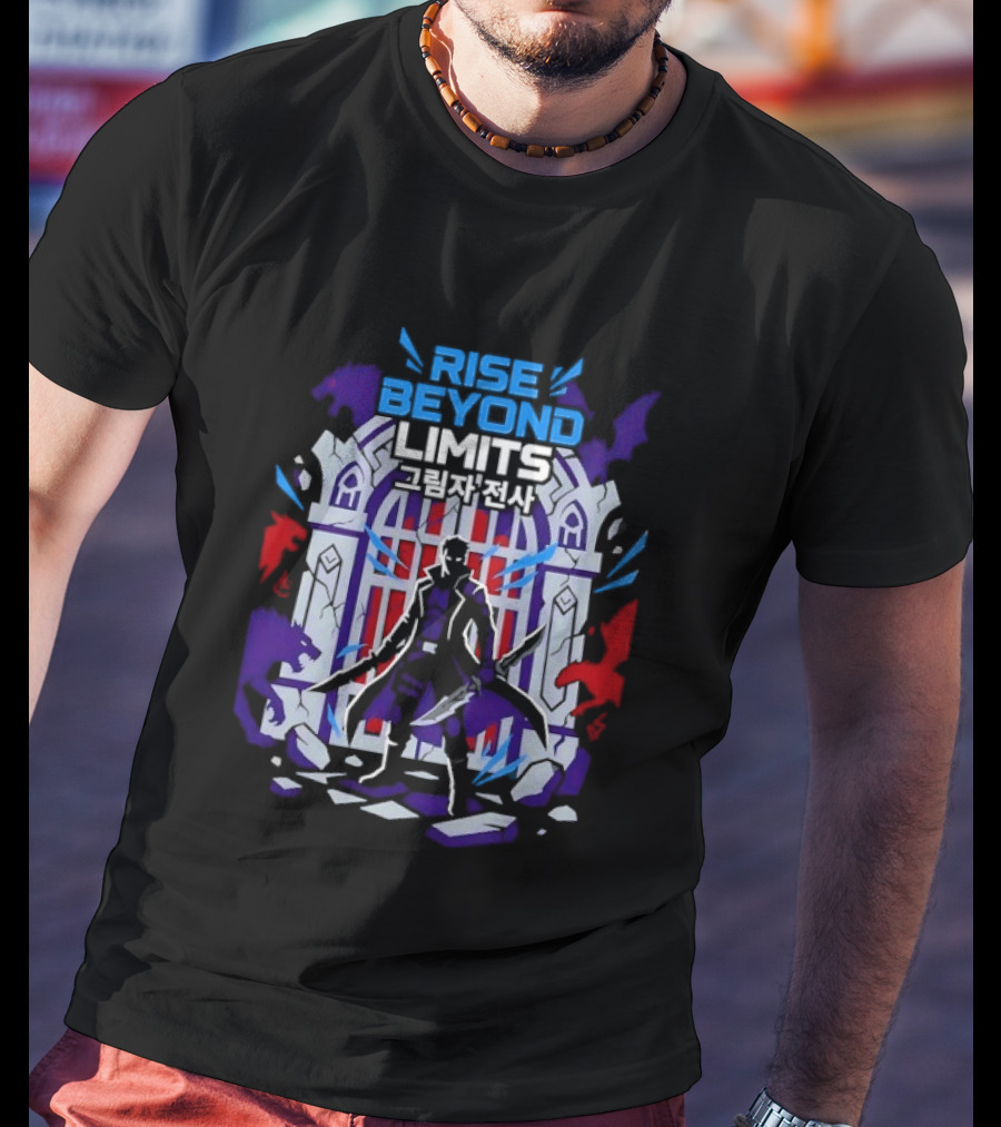 Rise Beyond Limits Shadow Warrior Fantasy Korean Text Heroic Gate Scene T-Shirt