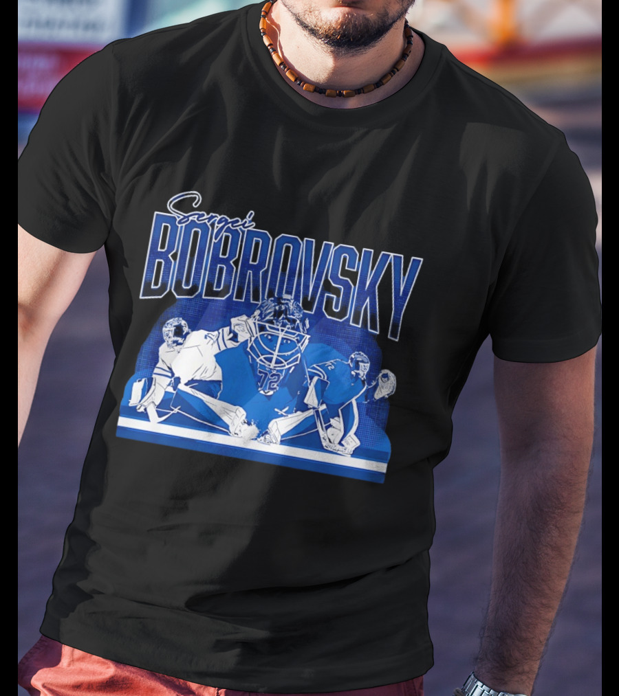 Sergei Bobrovsky Number 72 Blue And White Hockey Goalie Action Toronto Maple Leafs NHL T-Shirt
