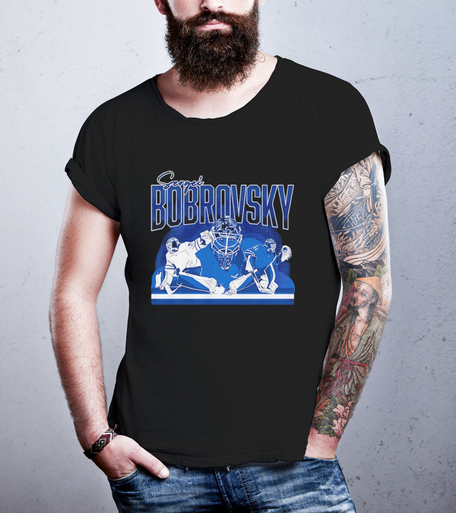 Sergei Bobrovsky Number 72 Blue And White Hockey Goalie Action Toronto Maple Leafs NHL T-Shirt