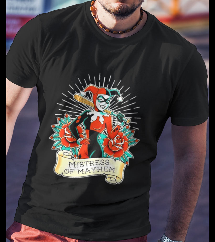 Harley Quinn DC Comics Mistress Of Mayhem Roses And Bat T-Shirt