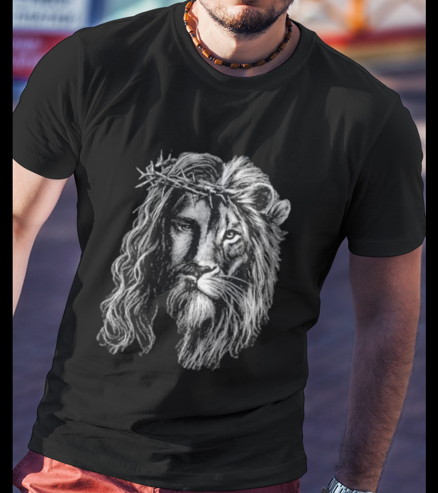 Jesus Christ Lion Crown Of Thorns Christian Symbolism T-Shirt