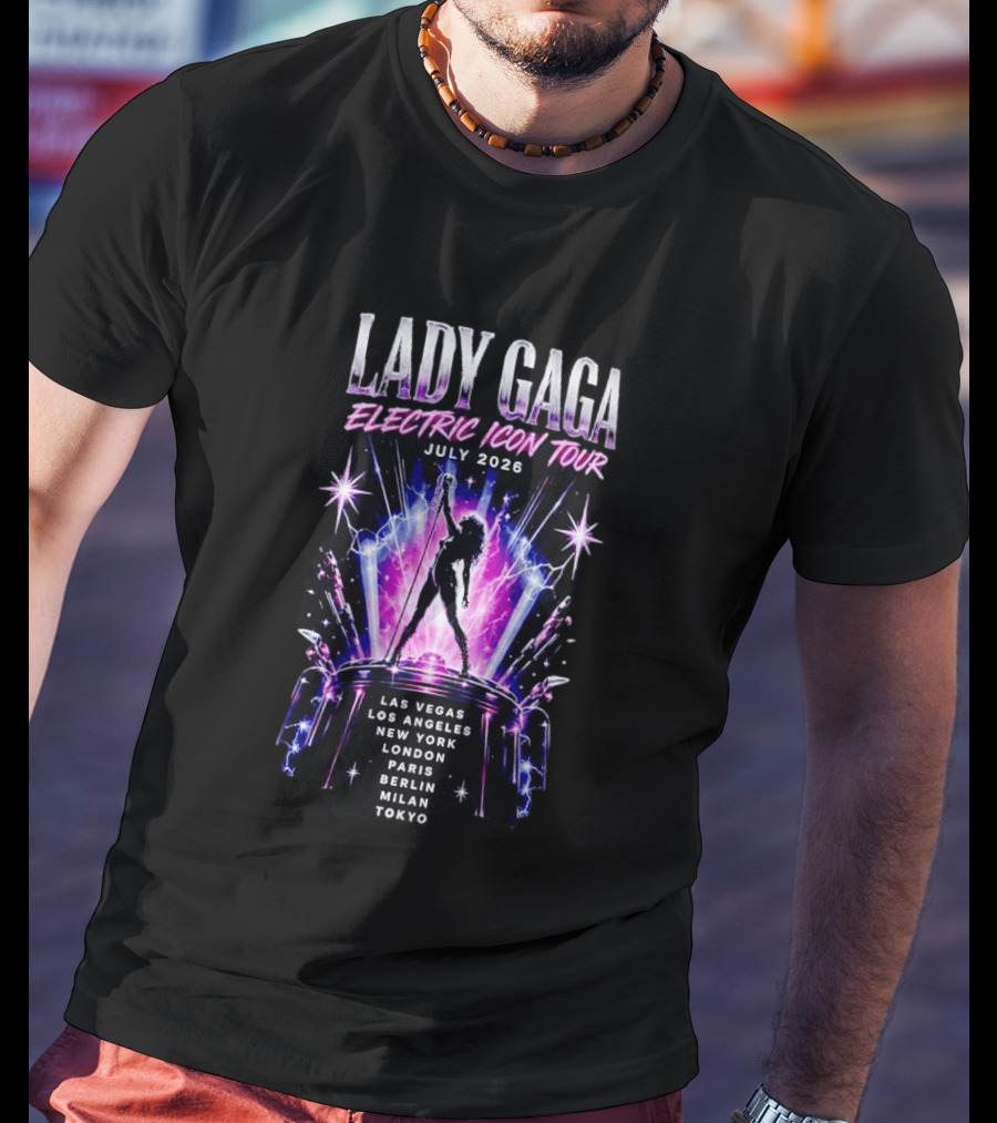 Lady Gaga Electric Icon Tour July 2026 Las Vegas Los Angeles New York London Paris Berlin Milan Tokyo T-Shirt
