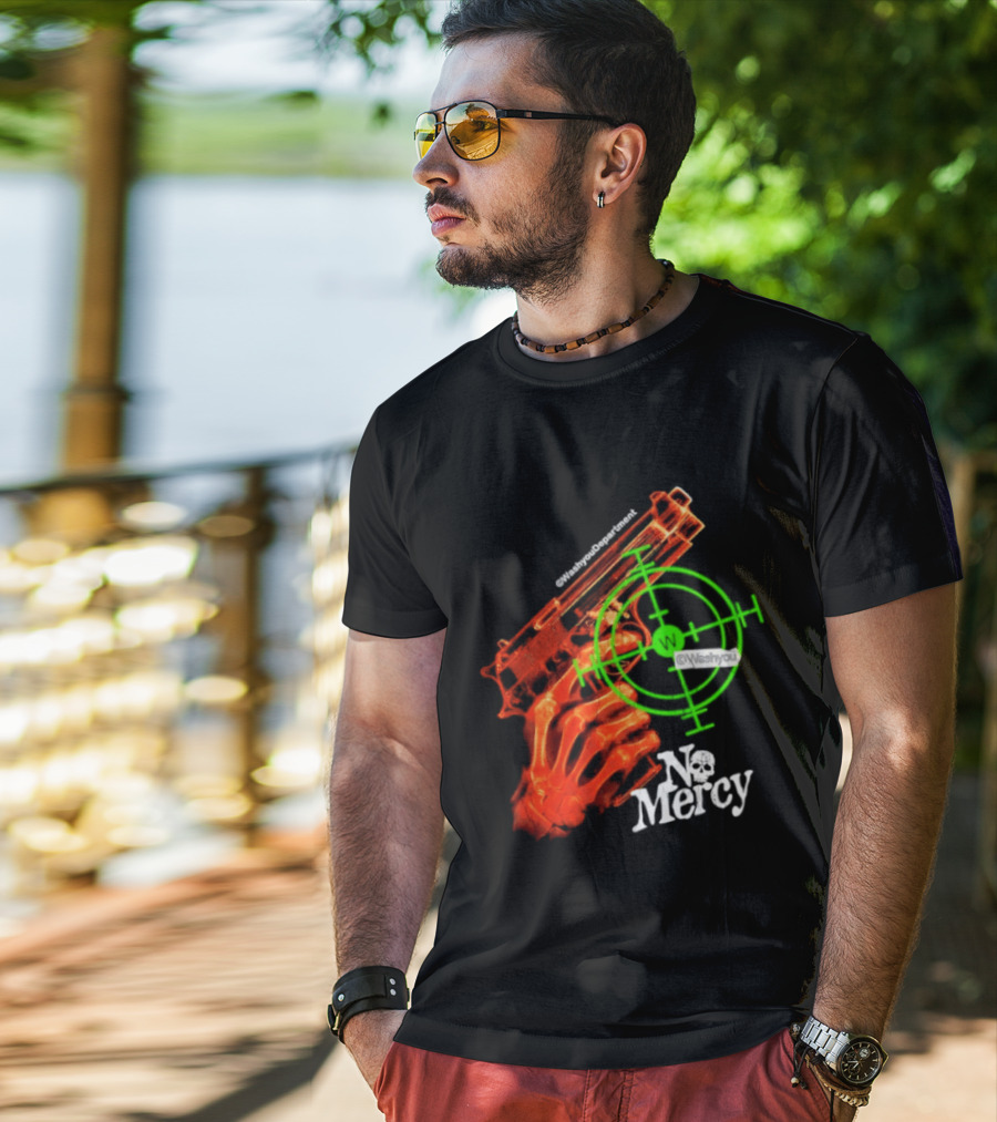 No Mercy Skeleton Hand Gun Green Target Scope T-Shirt