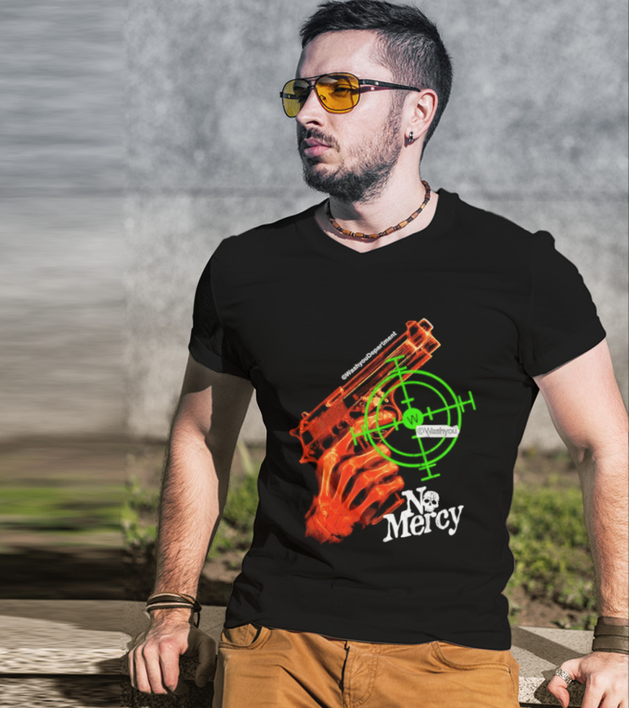 No Mercy Skeleton Hand Gun Green Target Scope T-Shirt