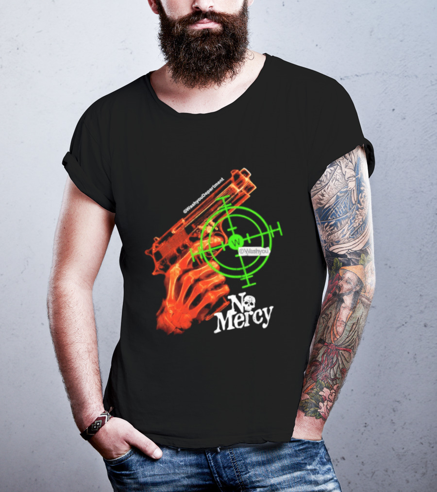 No Mercy Skeleton Hand Gun Green Target Scope T-Shirt