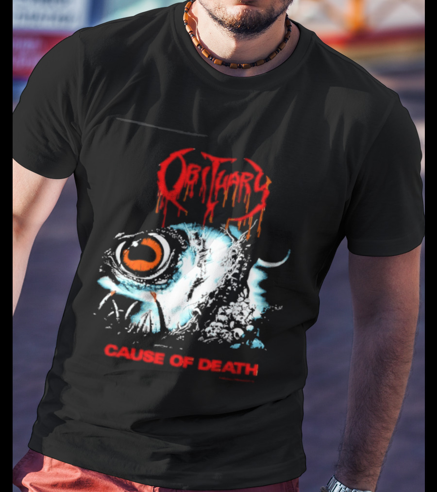 Obituary Cause Of Death Eye Metal Band With Orange Red T-Shirt