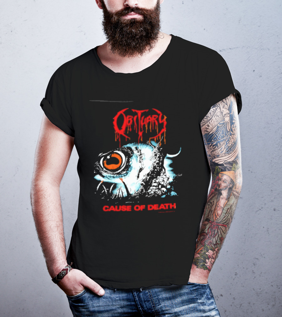 Obituary Cause Of Death Eye Metal Band With Orange Red T-Shirt