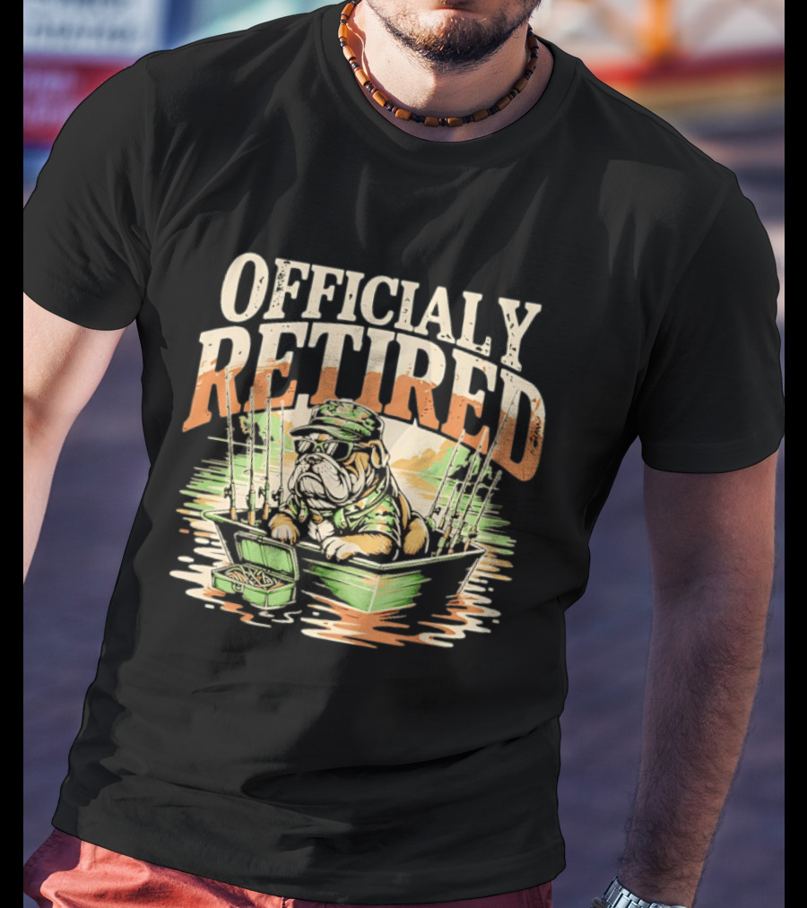 Officially Retired Bulldog Fishing Boat Adventure T-Shirt