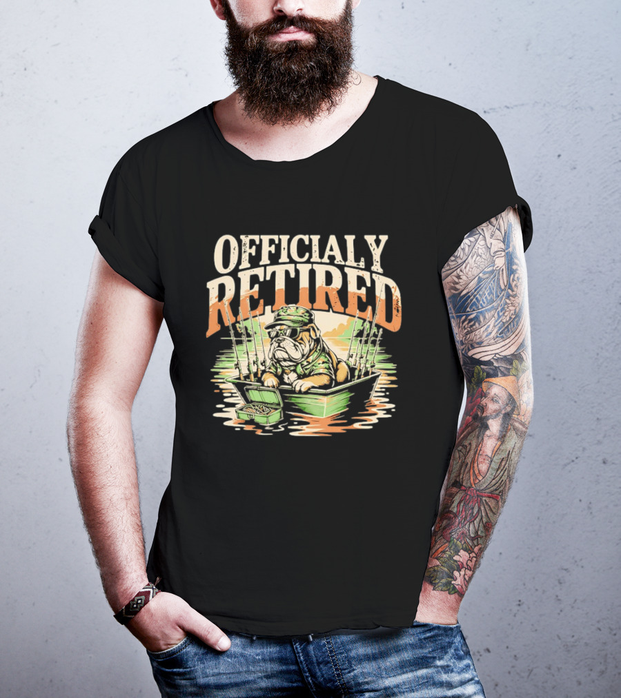 Officially Retired Bulldog Fishing Boat Adventure T-Shirt