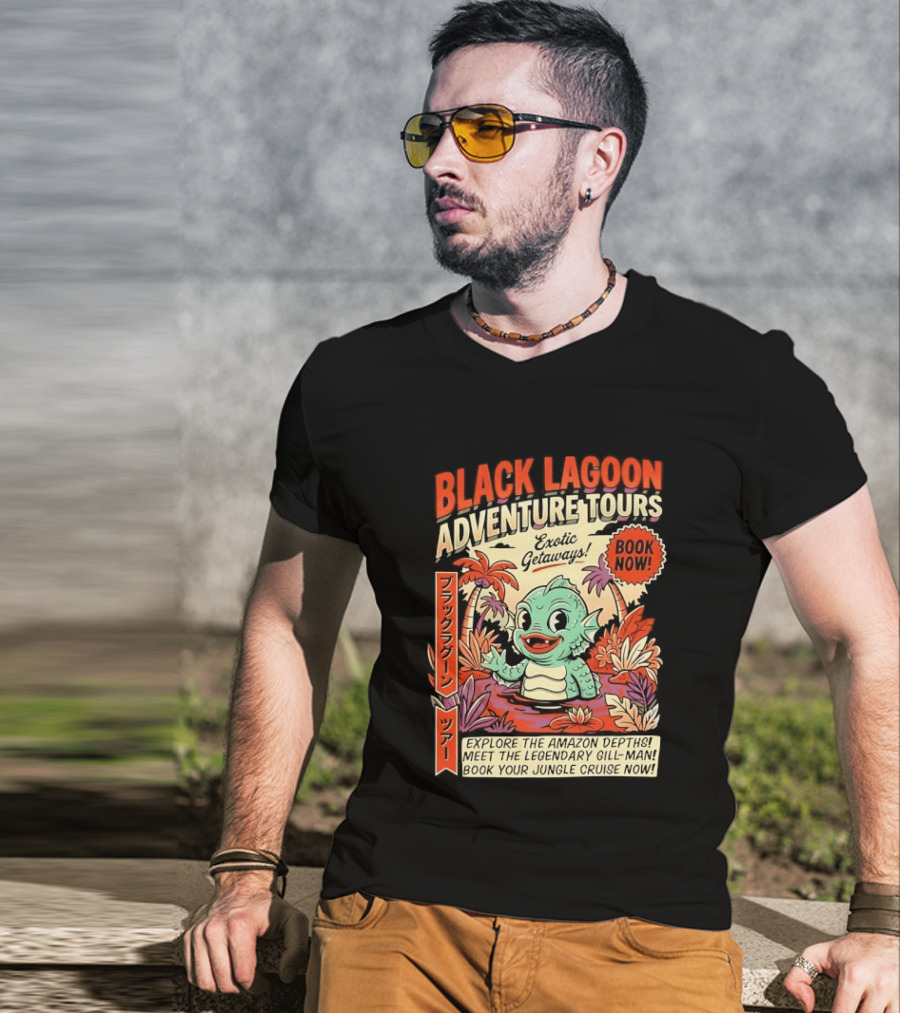 Black Lagoon Adventure Tours Exotic Getaways Book Now Explore The Amazon Depths T-Shirt