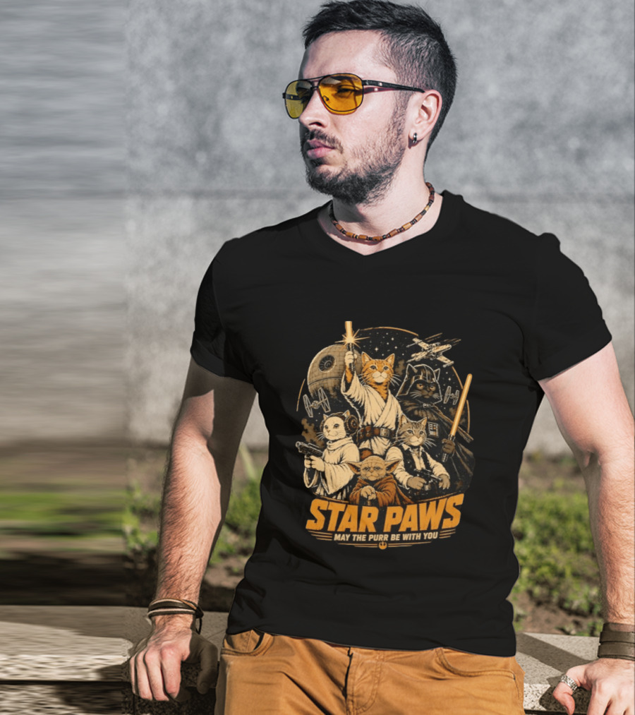 Star Paws May The Purr Be With You Cat Jedi Warriors Star Wars T-Shirt