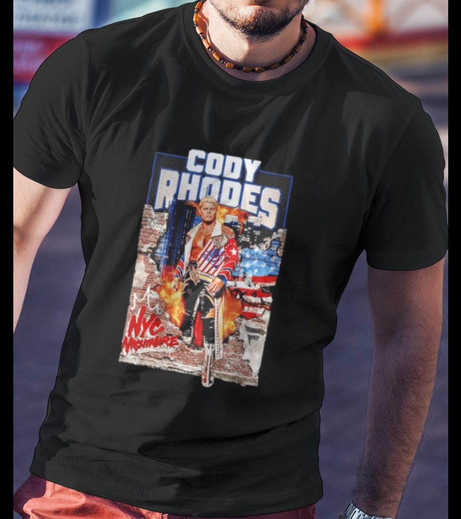 Cody Rhodes NYC Nightmare WWE Wrestling Fireworks Explosion Brick Wall American Flag Jacket T-Shirt