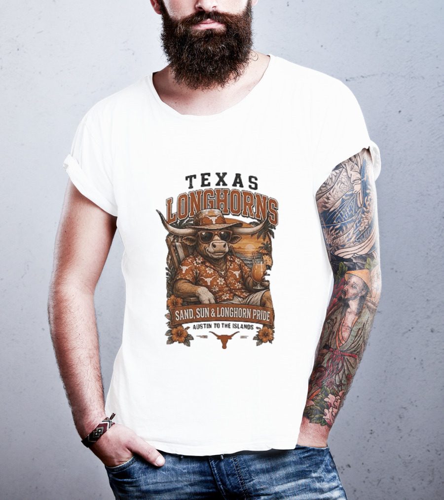 Texas Longhorns Sand Sun Longhorn Pride Austin To The Islands Tropical Paradise T-Shirt