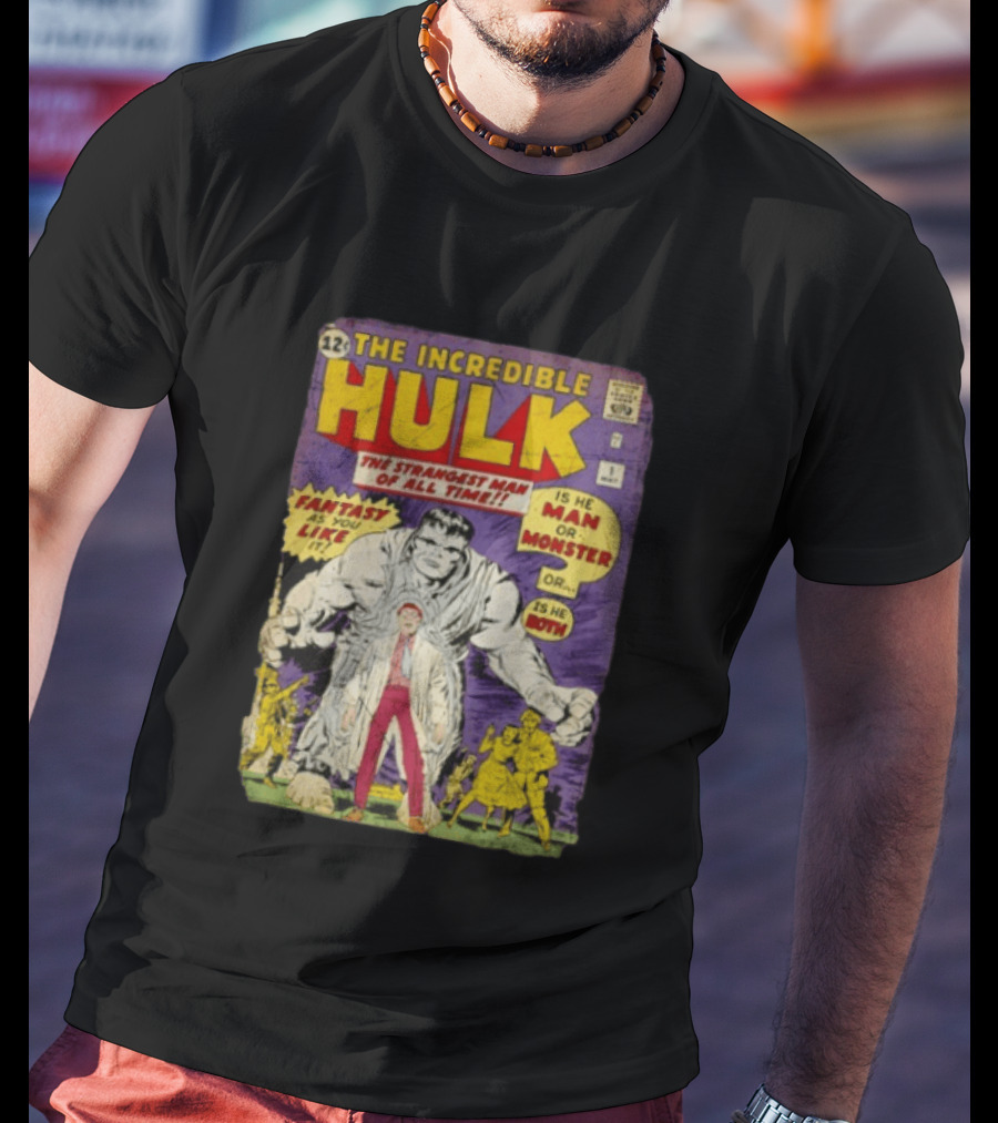 The Incredible Hulk The Strangest Man Of All Time Fantasy Comic Cover Is He Man Or Monster T-Shirt