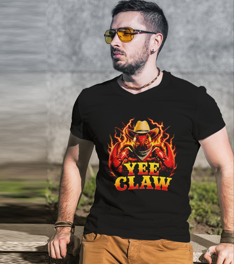 Yee Claw Crawfish Cowboy Hat Flames T-Shirt