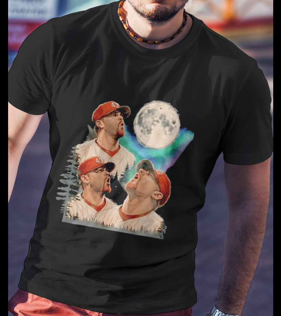 Baseball Player 43 Moon Howling Forest T-Shirt
