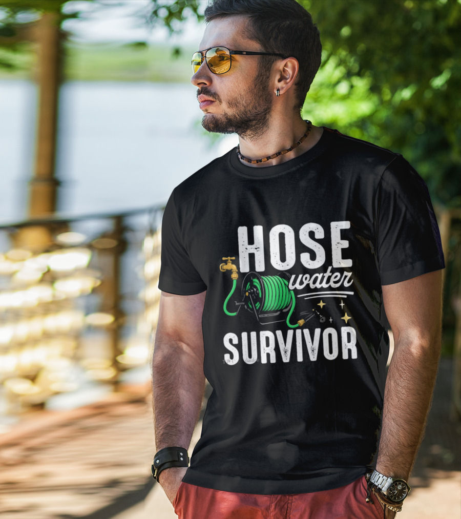 Hose Water Survivor Garden Hose Humor Nostalgic Vintage Retro Gardening T-Shirt