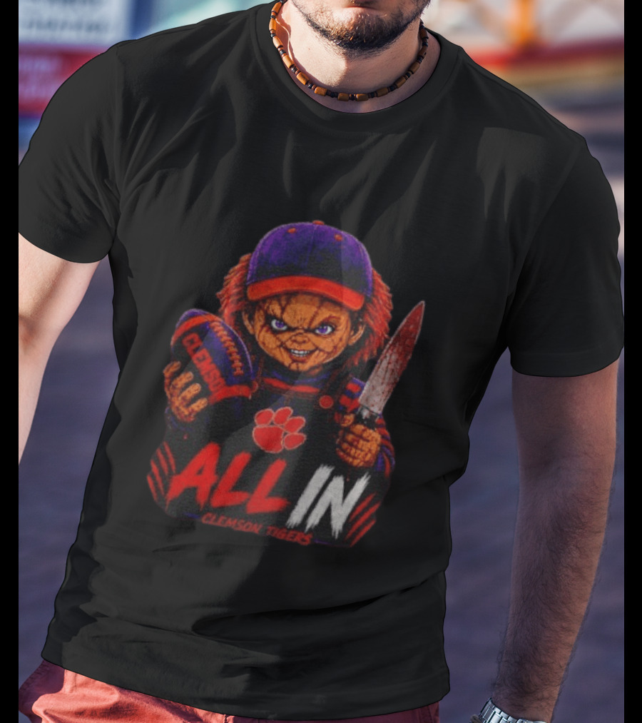 Chucky Clemson Tigers All In College Football Horror Character Fan Gear T-Shirt