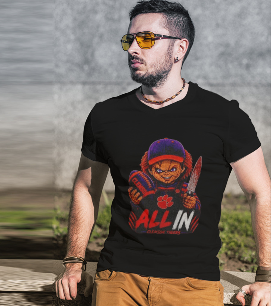 Chucky Clemson Tigers All In College Football Horror Character Fan Gear T-Shirt