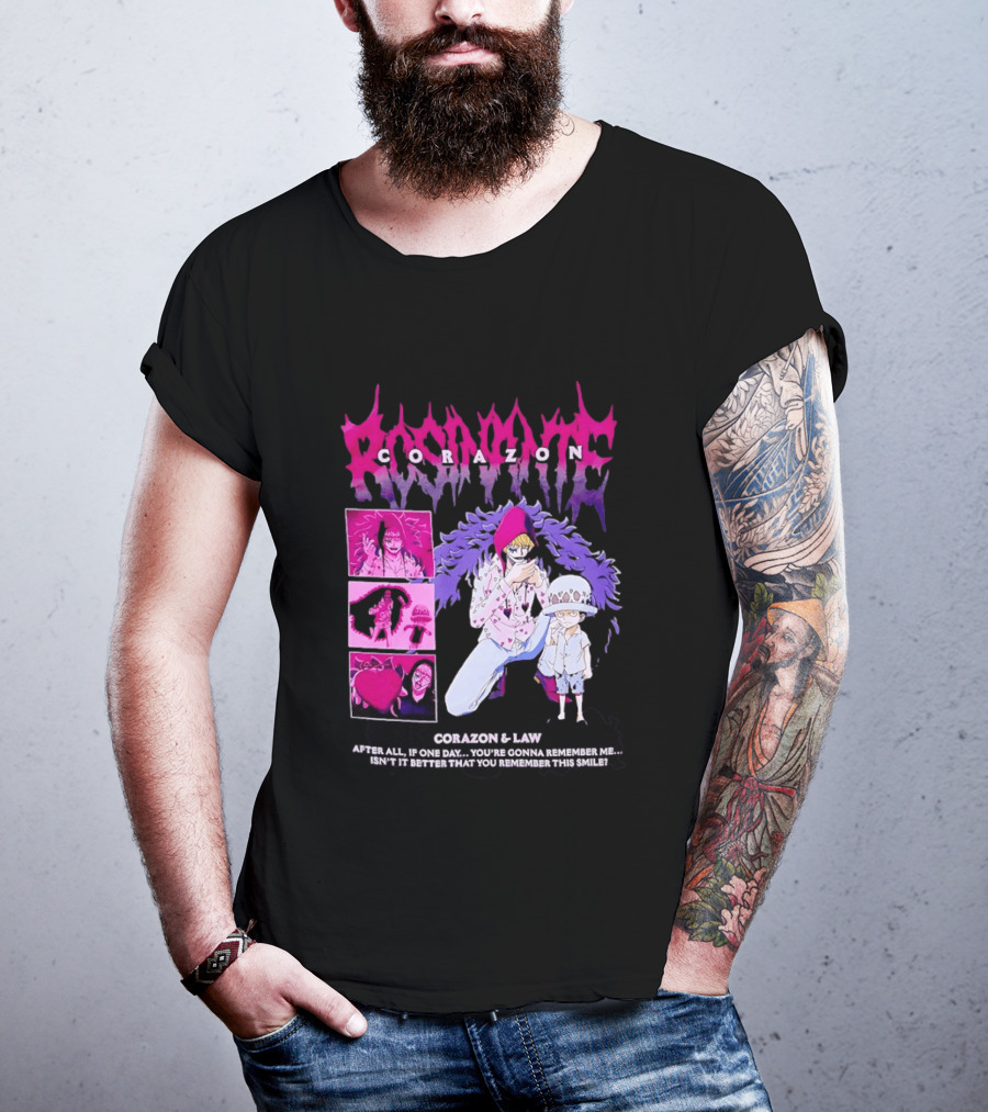 Corazon And Law One Piece After All If One Day You're Gonna Remember Me Smile Manga T-Shirt