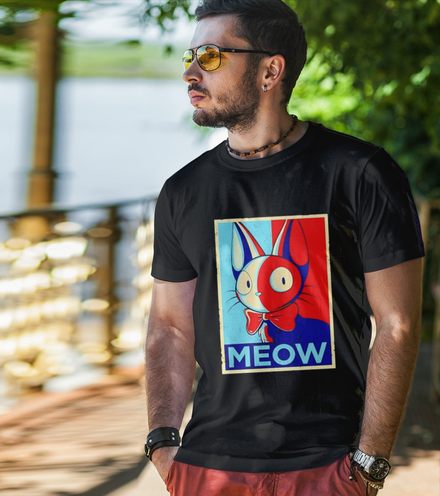 Meow Red Blue Cat Bow Tie T-Shirt