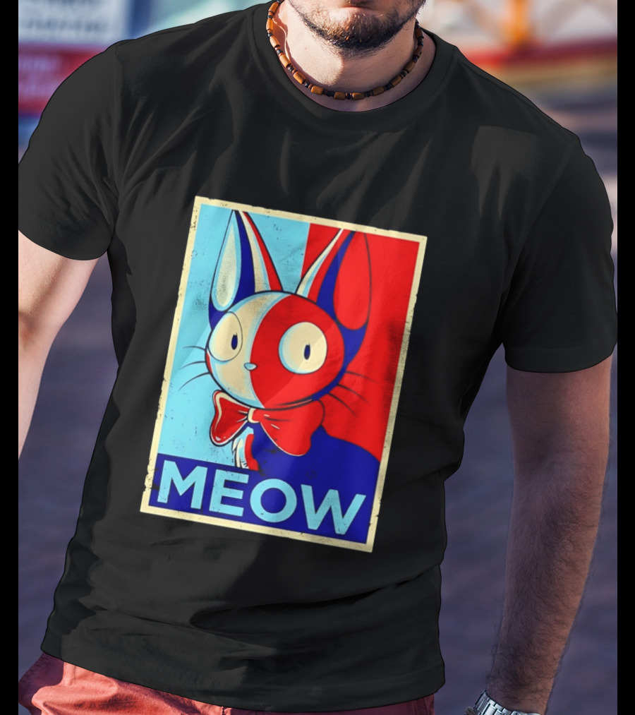 Meow Red Blue Cat Bow Tie T-Shirt
