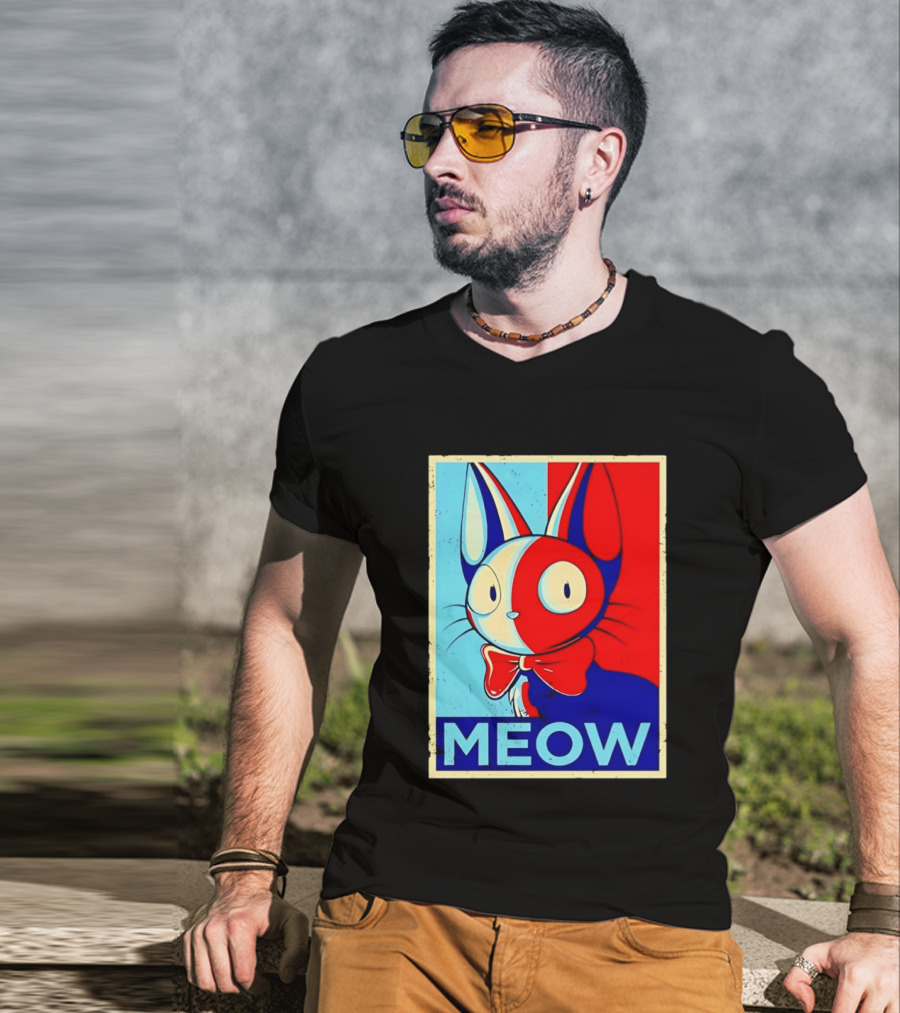 Meow Red Blue Cat Bow Tie T-Shirt