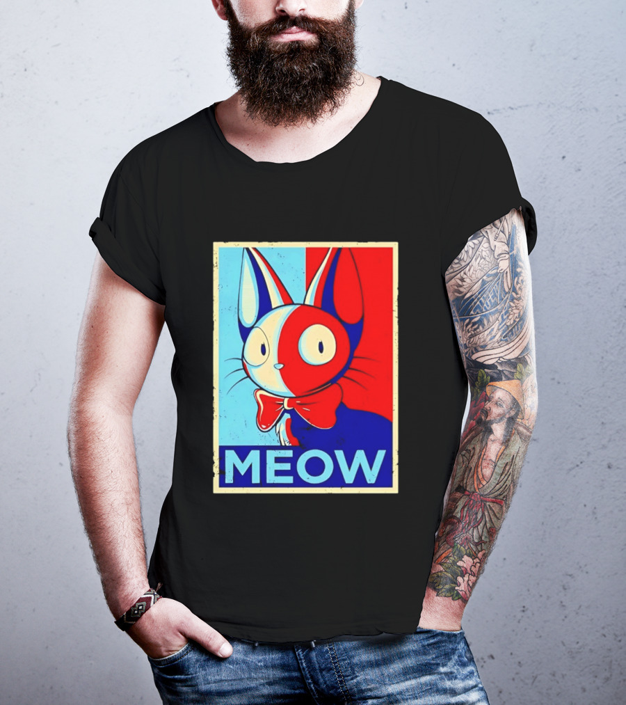 Meow Red Blue Cat Bow Tie T-Shirt