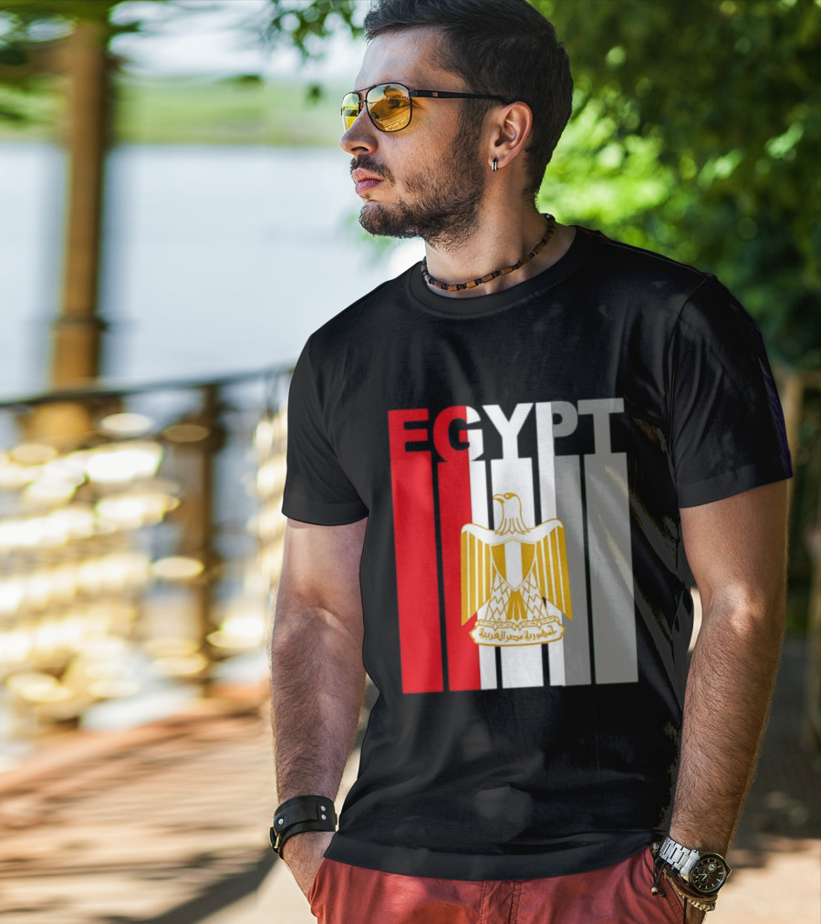 Egypt Flag Colors With Eagle Coat Of Arms T-Shirt