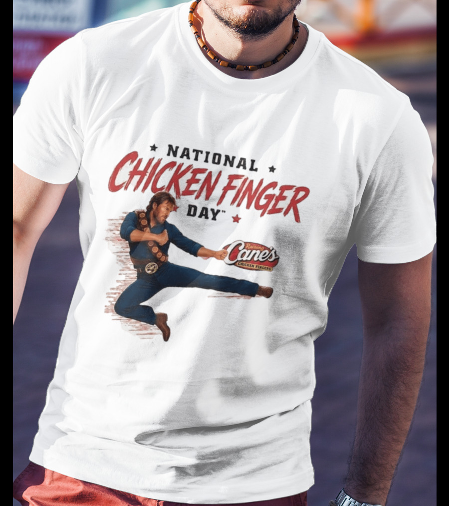 National Chicken Finger Day Chuck Norris Kicking Raising Cane's Promo T-Shirt