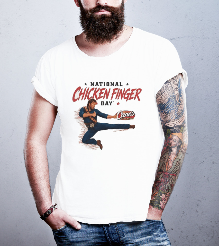 National Chicken Finger Day Chuck Norris Kicking Raising Cane's Promo T-Shirt