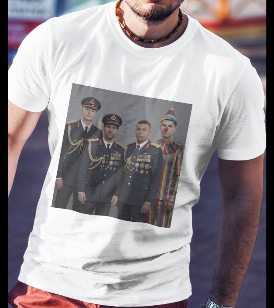 Erling Haaland Lionel Messi Kylian Mbappé Cristiano Ronaldo Military Clown Mashup T-Shirt