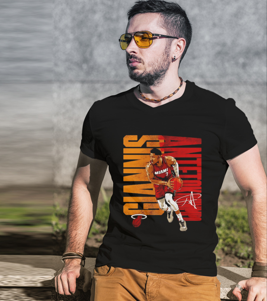 Giannis Antetokounmpo Miami 7 Basketball Running Miami Heat T-Shirt