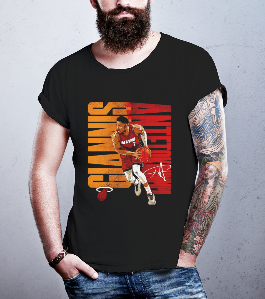 Giannis Antetokounmpo Miami 7 Basketball Running Miami Heat T-Shirt