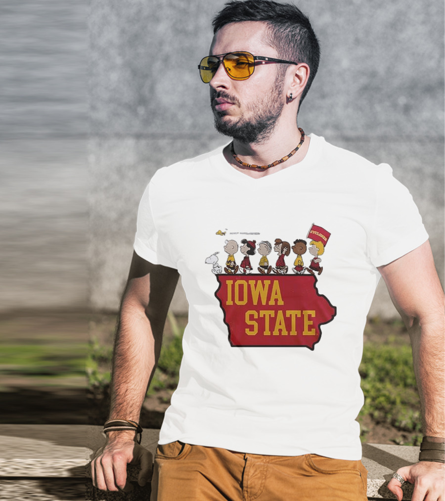 Iowa State Cyclones Peanuts Characters Marching With Snoopy And Friends T-Shirt