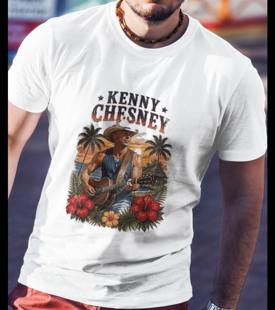 Kenny Chesney Tropical Paradise Vibes With Guitar And Palm Trees T-Shirt