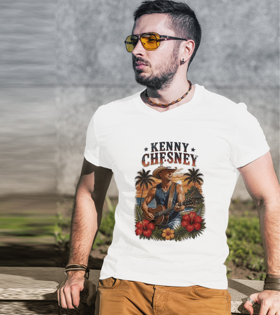 Kenny Chesney Tropical Paradise Vibes With Guitar And Palm Trees T-Shirt