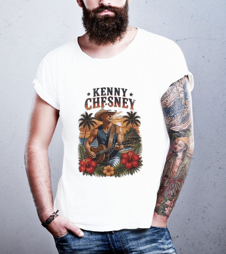 Kenny Chesney Tropical Paradise Vibes With Guitar And Palm Trees T-Shirt