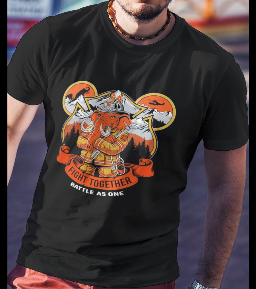 Sandy City FDC 0904 Elephant Firefighter Fight Together Battle As One Mountains Helicopter Wolf T-Shirt