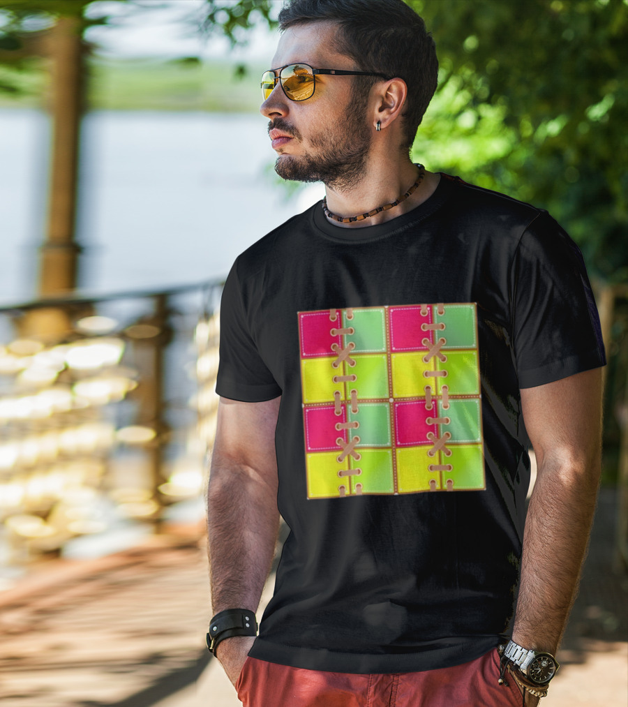 Seamless Laces Cut Vibrant Quadrant Squares T-Shirt
