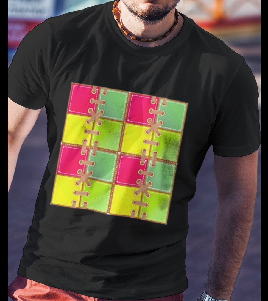 Seamless Laces Cut Vibrant Quadrant Squares T-Shirt