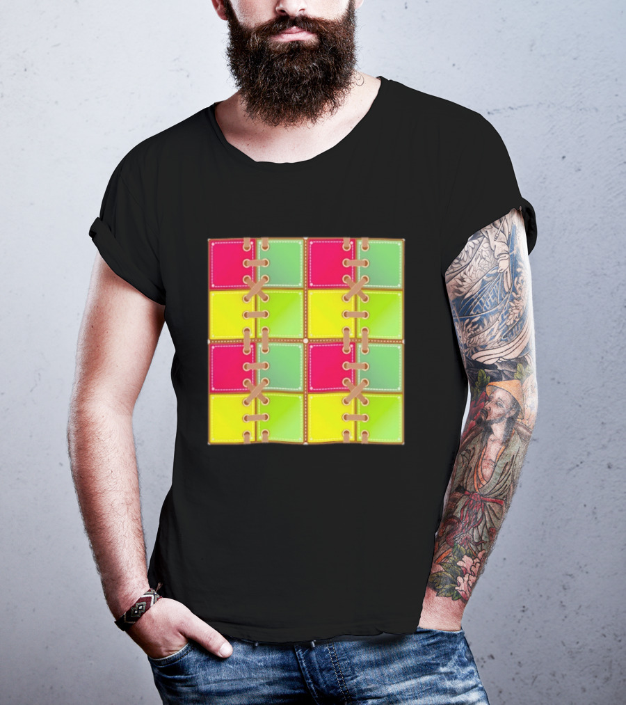 Seamless Laces Cut Vibrant Quadrant Squares T-Shirt