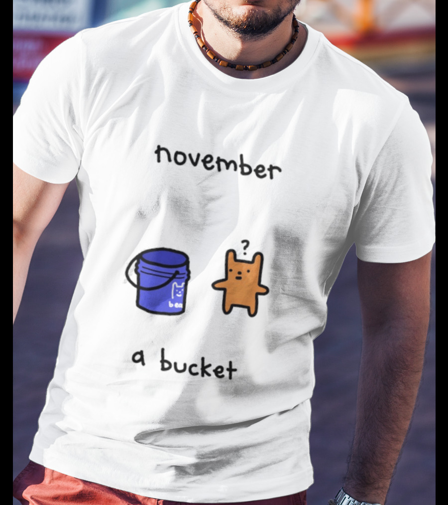 November A Bucket Doodle Minimalist Orange Character Blue Bucket T-Shirt
