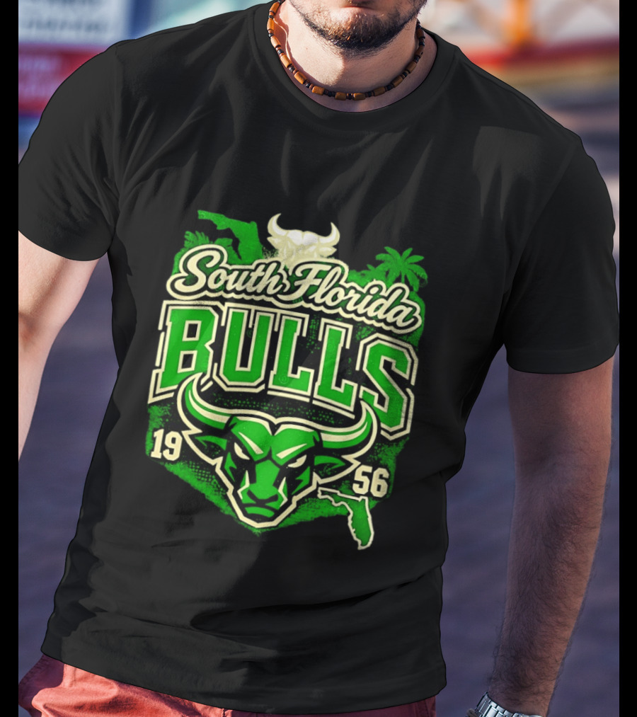 South Florida Bulls 1956 NCAA College Football Palm Tree Map Green Bull T-Shirt