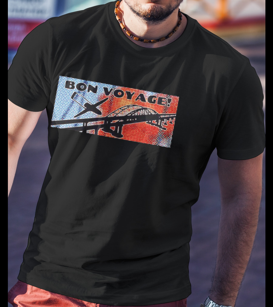 Bon Voyage Halftone Airplane And Bridge Travel T-Shirt